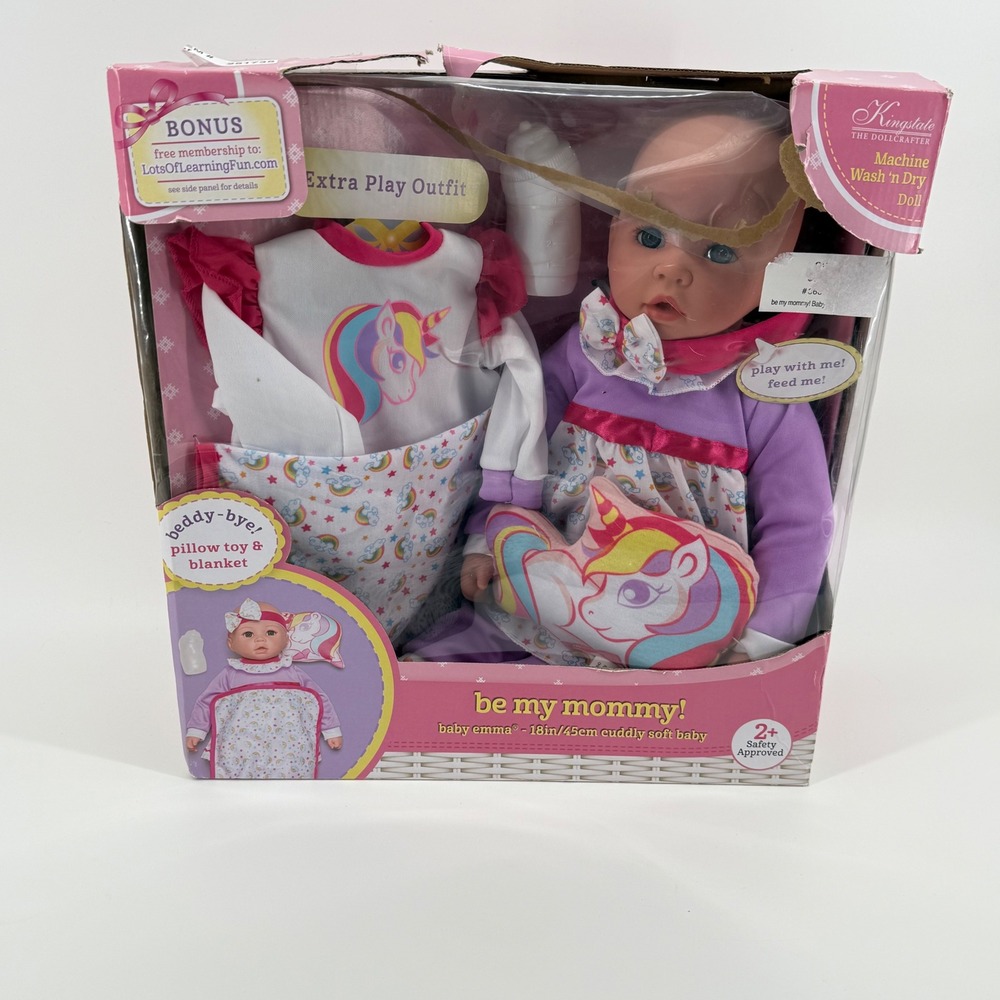 Vintage Kingstate Baby Emma Doll 18" Cuddly Love Baby Doll Set Unicorn Outfit